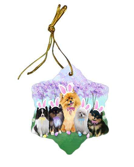 Pomeranians Dog Easter Holiday Star Porcelain Ornament SPOR49203
