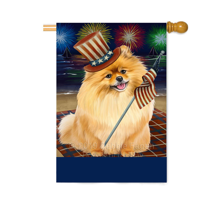 Personalized 4th of July Firework Pomeranian Dog Custom House Flag FLG-DOTD-A58073