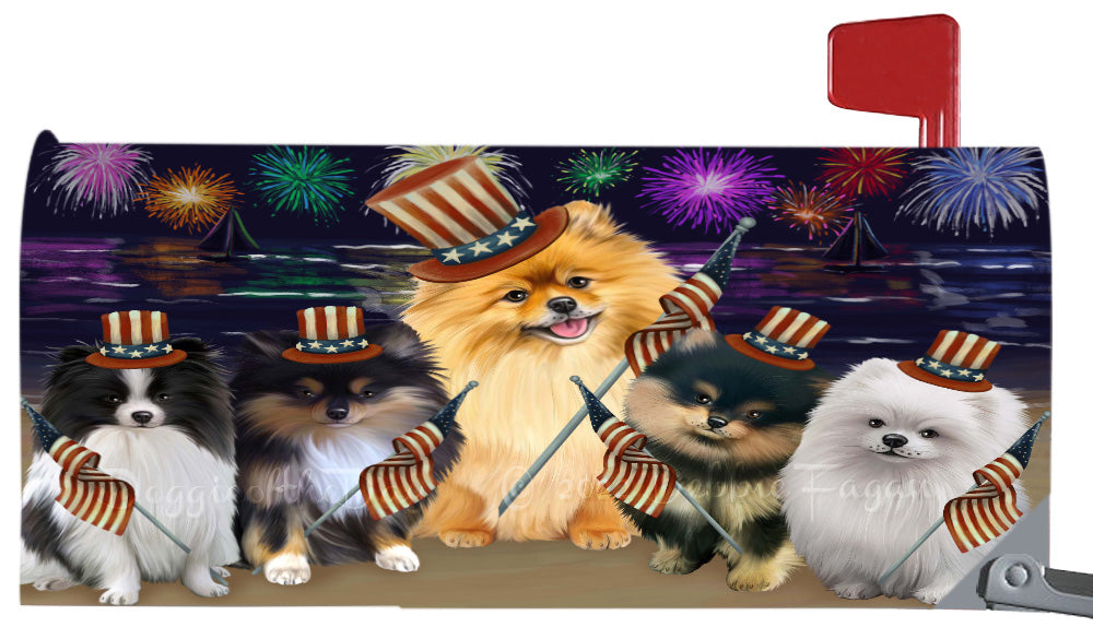 4th of July Independence Day Pomeranian Dogs Magnetic Mailbox Cover Both Sides Pet Theme Printed Decorative Letter Box Wrap Case Postbox Thick Magnetic Vinyl Material
