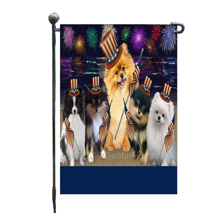 Personalized 4th of July Firework Pomeranian Dogs Custom Garden Flags GFLG-DOTD-A58018