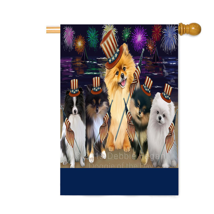 Personalized 4th of July Firework Pomeranian Dogs Custom House Flag FLG-DOTD-A58074