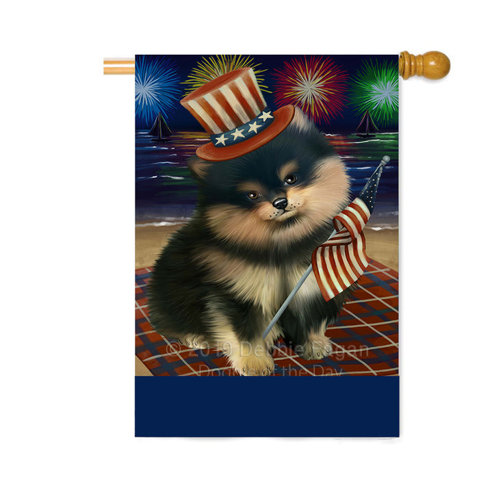 Personalized 4th of July Firework Pomeranian Dog Custom House Flag FLG-DOTD-A58075