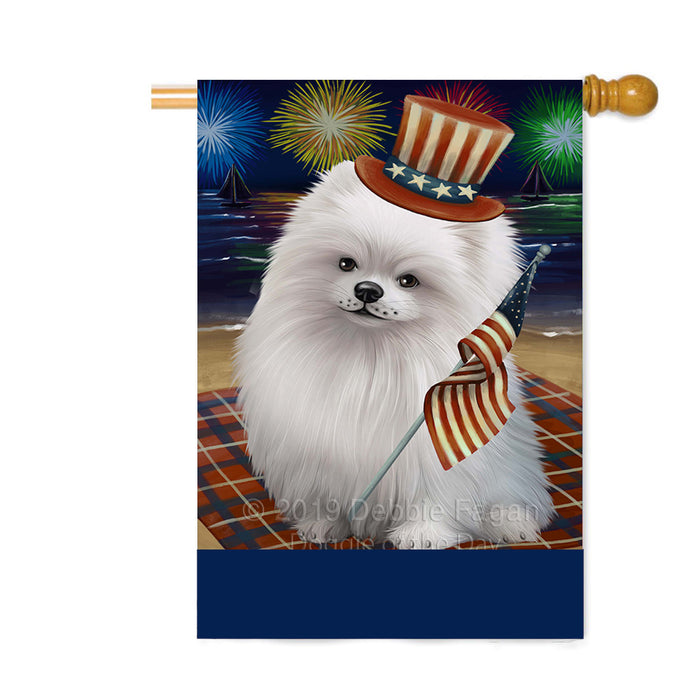 Personalized 4th of July Firework Pomeranian Dog Custom House Flag FLG-DOTD-A58078