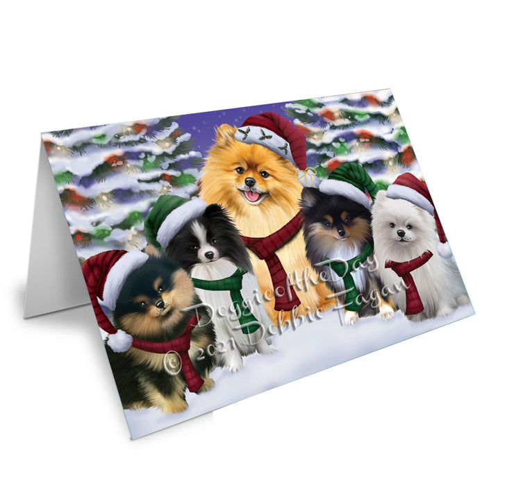 Christmas Family Portrait Pomeranian Dog Handmade Artwork Assorted Pets Greeting Cards and Note Cards with Envelopes for All Occasions and Holiday Seasons