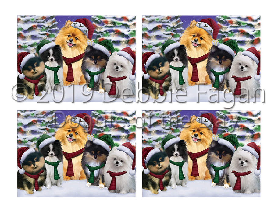 Pomeranian Dogs Christmas Family Portrait in Holiday Scenic Background Placemat