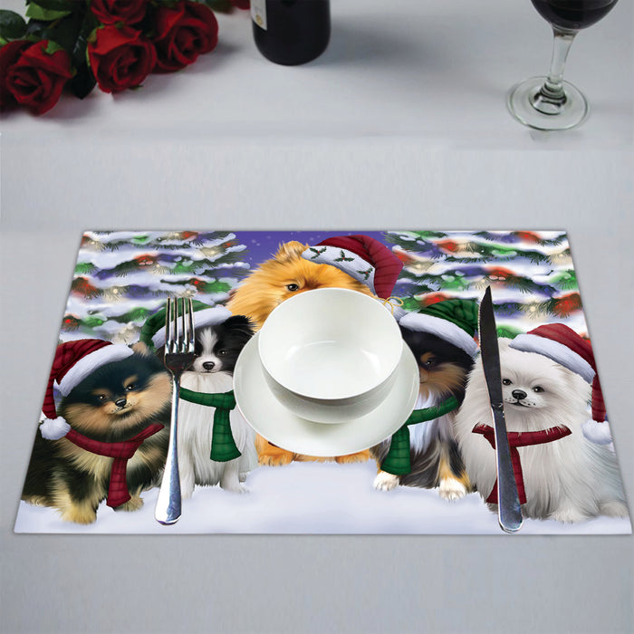 Pomeranian Dogs Christmas Family Portrait in Holiday Scenic Background Placemat