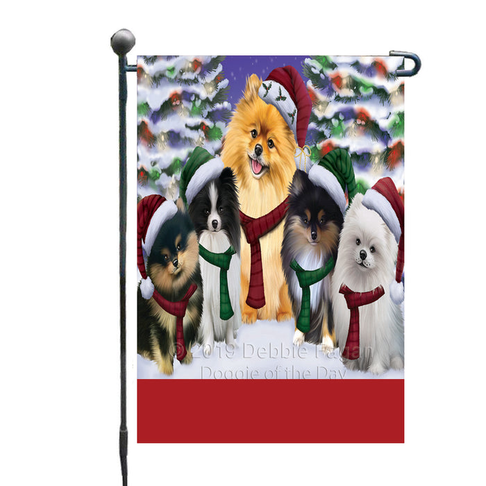 Personalized Christmas Happy Holidays Pomeranian Dogs Family Portraits Custom Garden Flags GFLG-DOTD-A59136