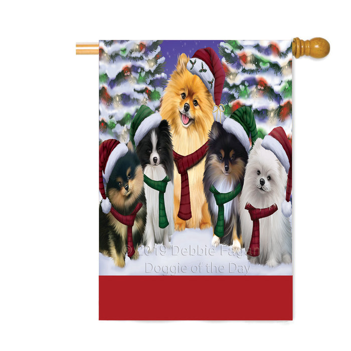 Personalized Christmas Happy Holidays Pomeranian Dogs Family Portraits Custom House Flag FLG-DOTD-A59192
