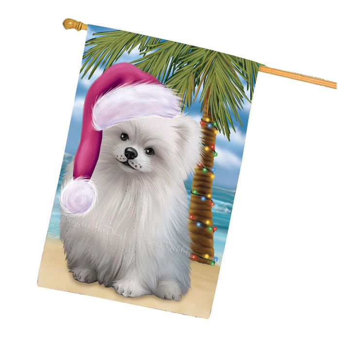 Christmas Summertime Beach Pomeranian Dog House Flag Outdoor Decorative Double Sided Pet Portrait Weather Resistant Premium Quality Animal Printed Home Decorative Flags 100% Polyester FLG68770