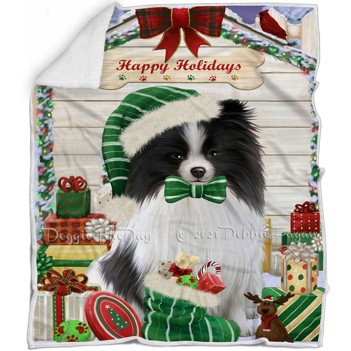 Happy Holidays Christmas Pomeranian Dog House With Presents Blanket BLNKT85845