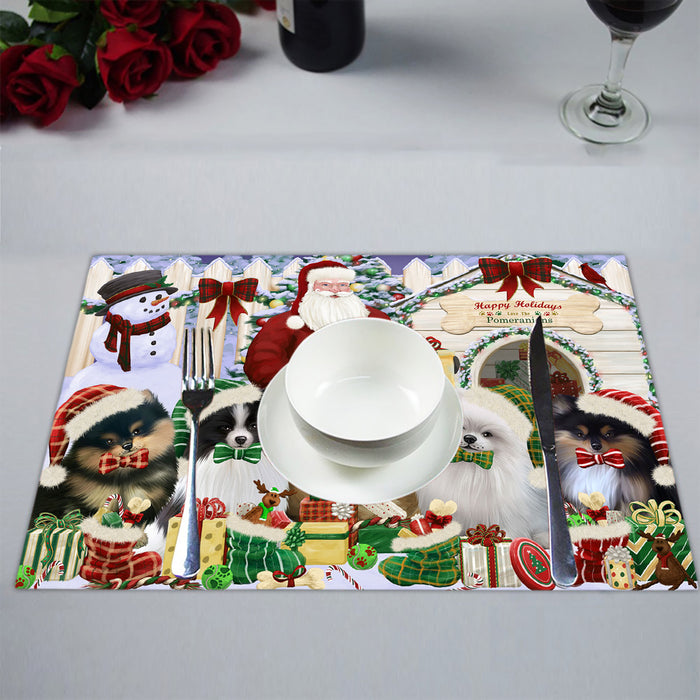 Happy Holidays Christmas Pomeranian Dogs House Gathering Placemat