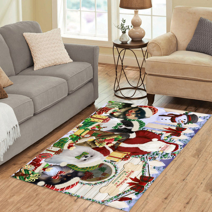 Happy Holidays Christma Pomeranian Dogs House Gathering Area Rug