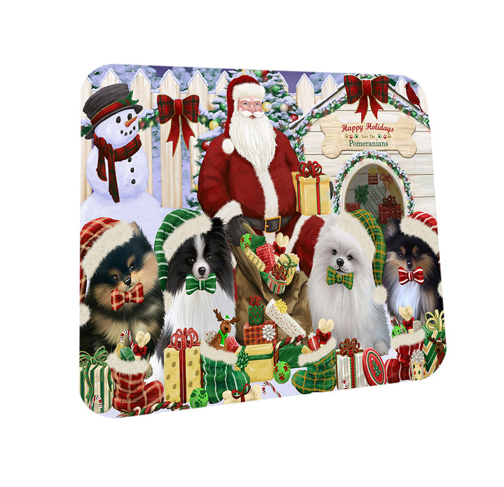 Happy Holidays Christmas Pomeranians Dog House Gathering Coasters Set of 4 CSTA58041