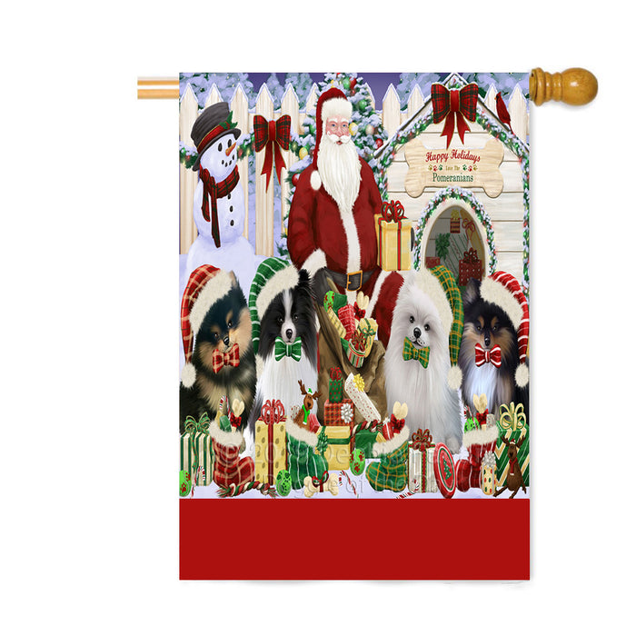 Personalized Happy Holidays Christmas Pomeranian Dogs House Gathering Custom House Flag FLG-DOTD-A58600