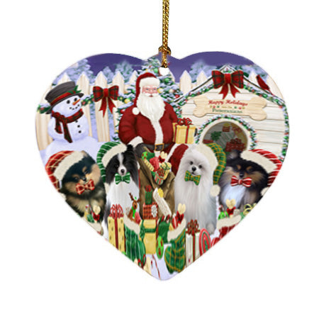 Happy Holidays Christmas Pomeranians Dog House Gathering Heart Christmas Ornament HPORA58511