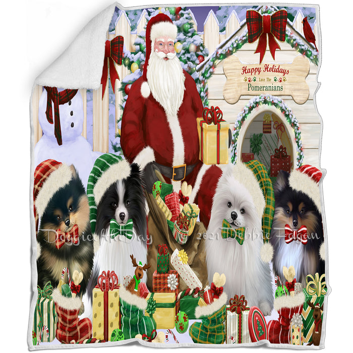 Happy Holidays Christmas Pomeranians Dog House Gathering Blanket BLNKT85566