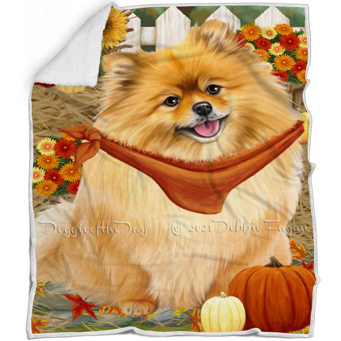 Fall Autumn Greeting Pomeranian Dog with Pumpkins Blanket BLNKT73515