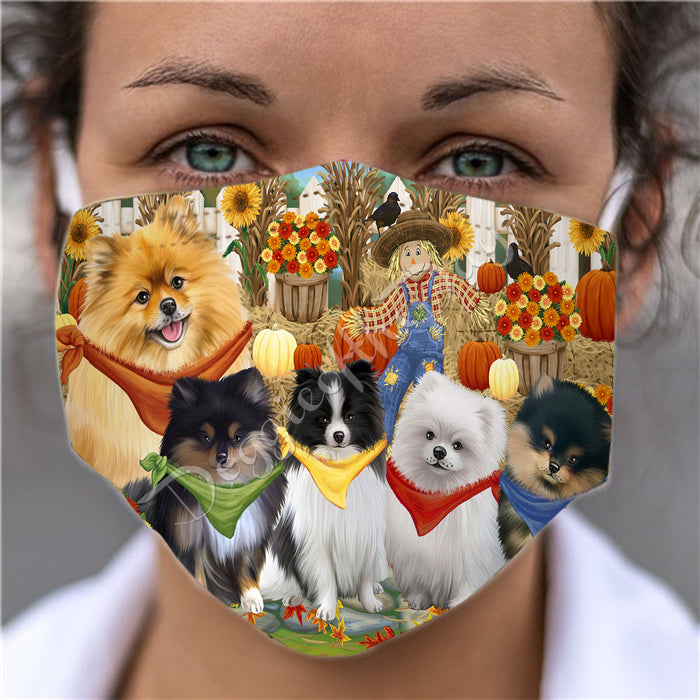 Fall Festive Harvest Time Gathering  Pomeranian Dogs Face Mask FM48558