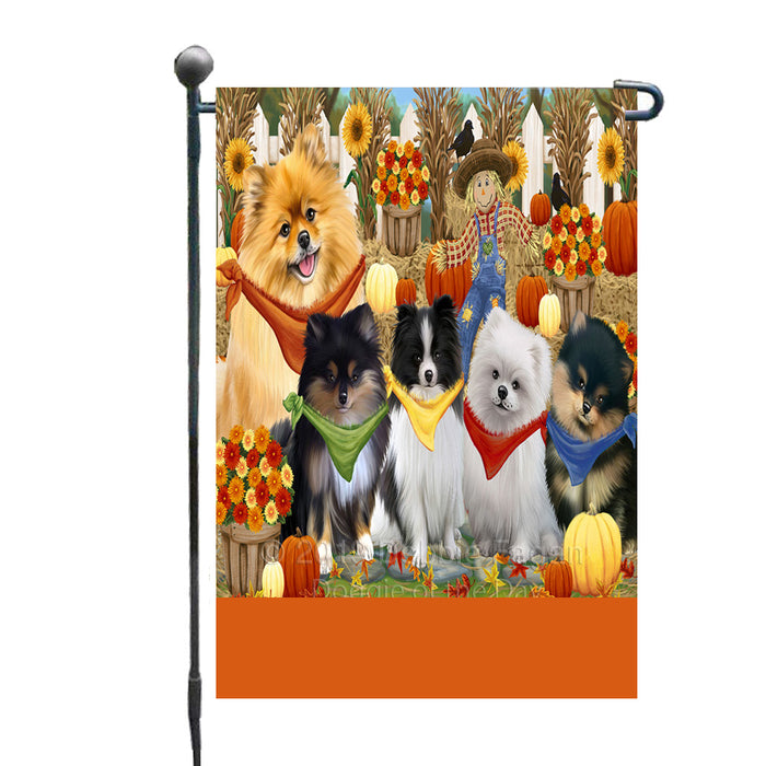 Personalized Fall Festive Gathering Pomeranian Dogs with Pumpkins Custom Garden Flags GFLG-DOTD-A62000