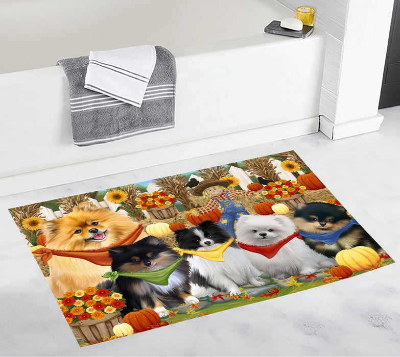 Fall Festive Harvest Time Gathering Pomeranian Dogs Bath Mat