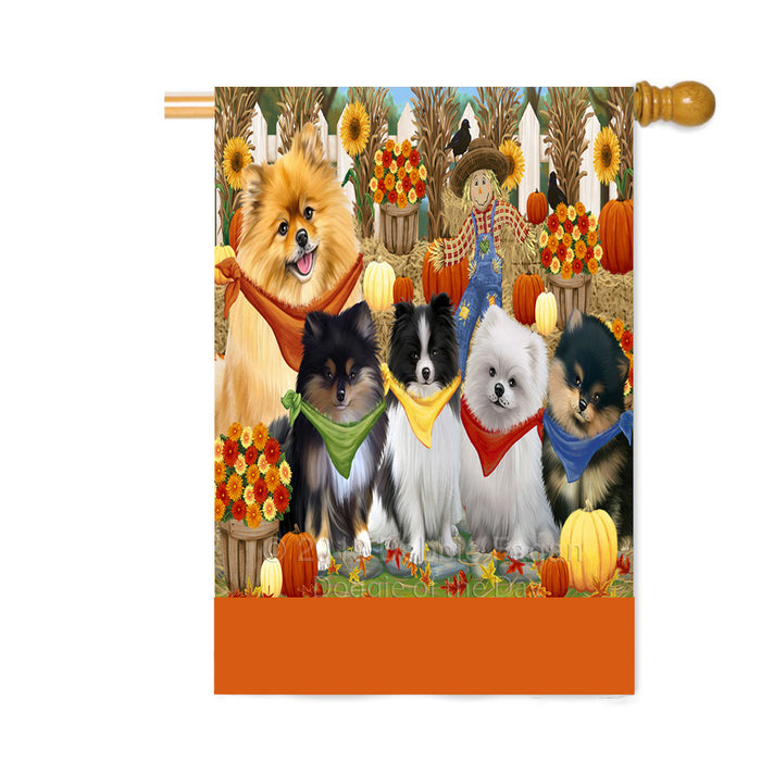 Personalized Fall Festive Gathering Pomeranian Dogs with Pumpkins Custom House Flag FLG-DOTD-A62056