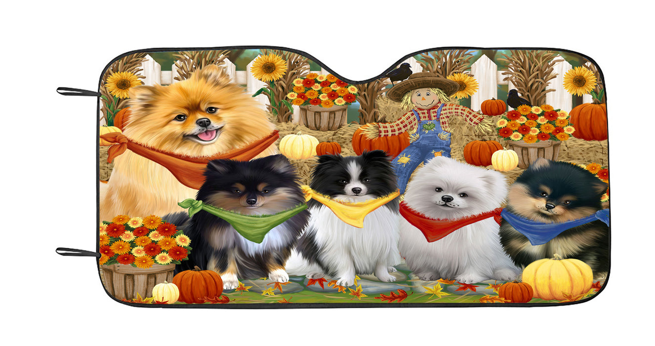Fall Festive Harvest Time Gathering Pomeranian Dogs Car Sun Shade