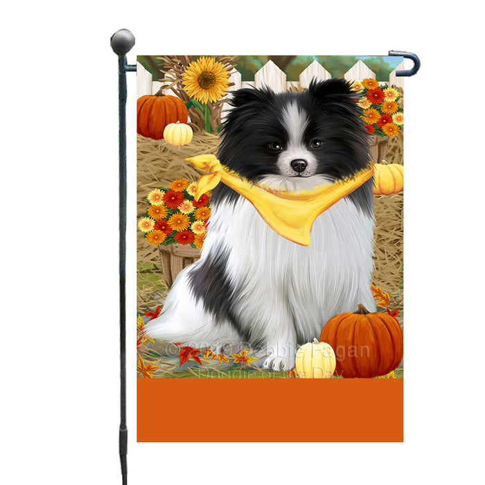 Personalized Fall Autumn Greeting Pomeranian Dog with Pumpkins Custom Garden Flags GFLG-DOTD-A62003