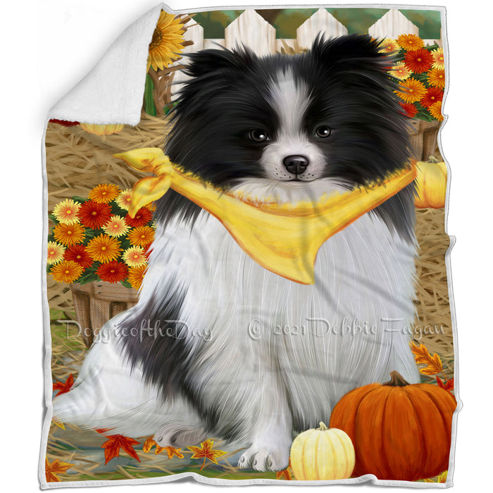 Fall Autumn Greeting Pomeranian Dog with Pumpkins Blanket BLNKT73542