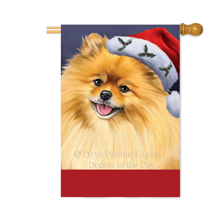 Personalized Christmas Holidays Pomeranian Dog Wearing Santa Hat Portrait Head Custom House Flag FLG-DOTD-A59902