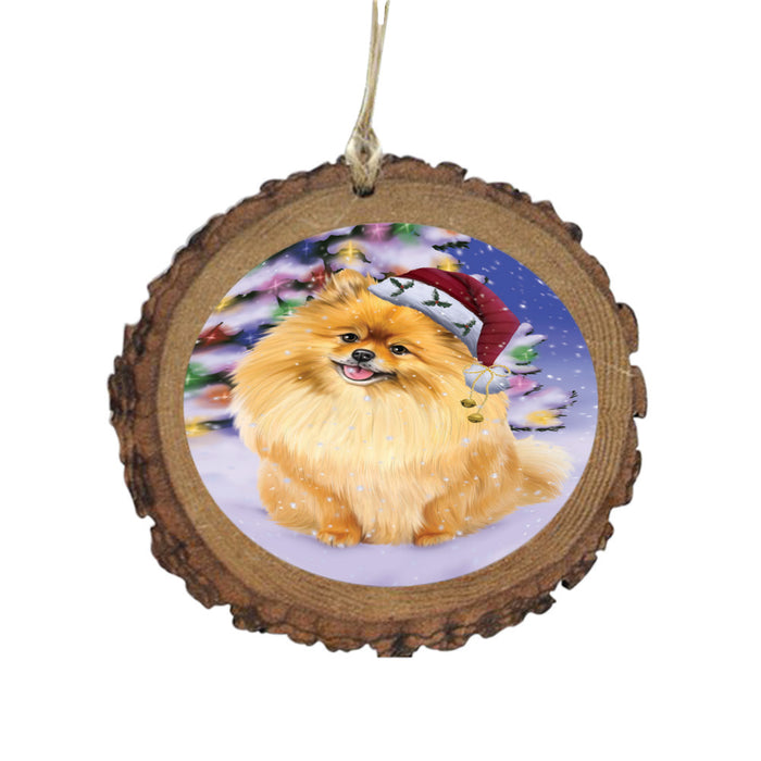 Winterland Wonderland Pomeranian Dog In Christmas Holiday Scenic Background Wooden Christmas Ornament WOR49615