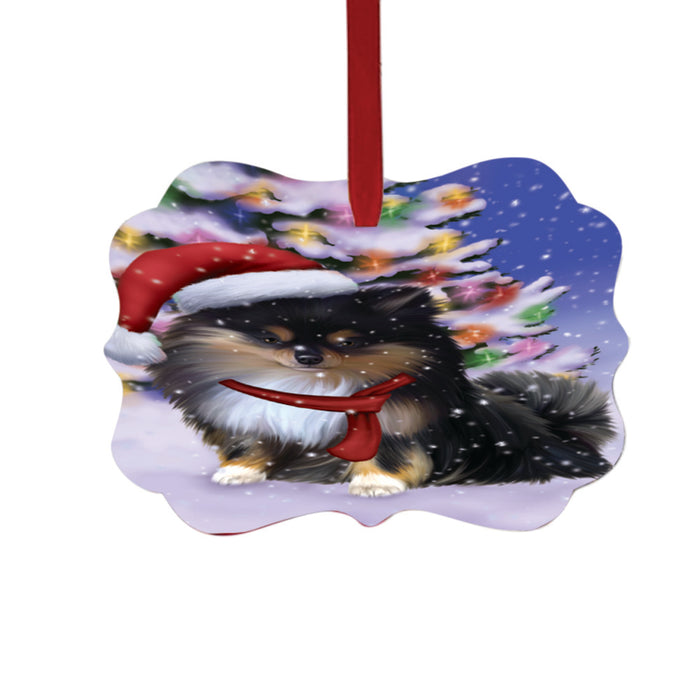 Winterland Wonderland Pomeranian Dog In Christmas Holiday Scenic Background Double-Sided Photo Benelux Christmas Ornament LOR49616