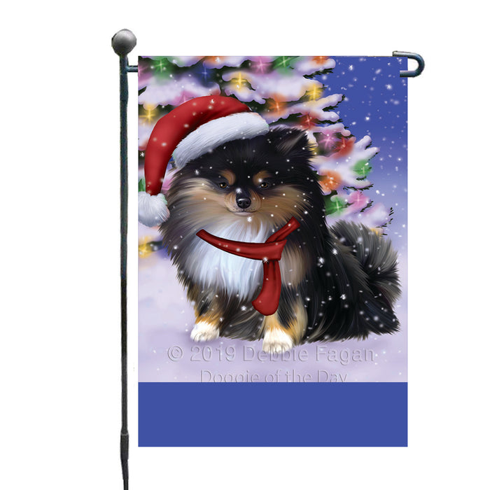 Personalized Winterland Wonderland Pomeranian Dog In Christmas Holiday Scenic Background Custom Garden Flags GFLG-DOTD-A61363