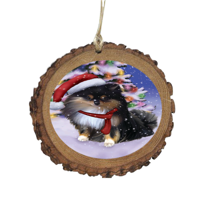 Winterland Wonderland Pomeranian Dog In Christmas Holiday Scenic Background Wooden Christmas Ornament WOR49616