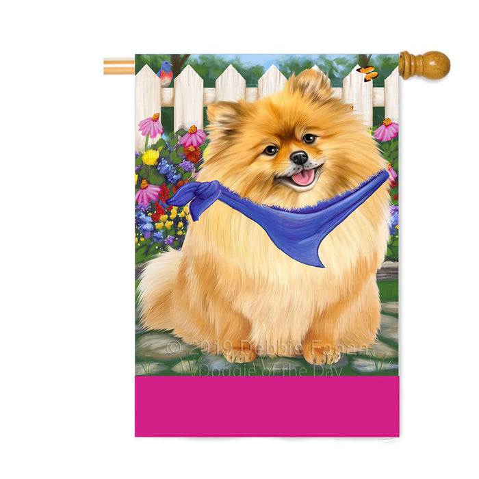 Personalized Spring Floral Pomeranian Dog Custom House Flag FLG-DOTD-A62998