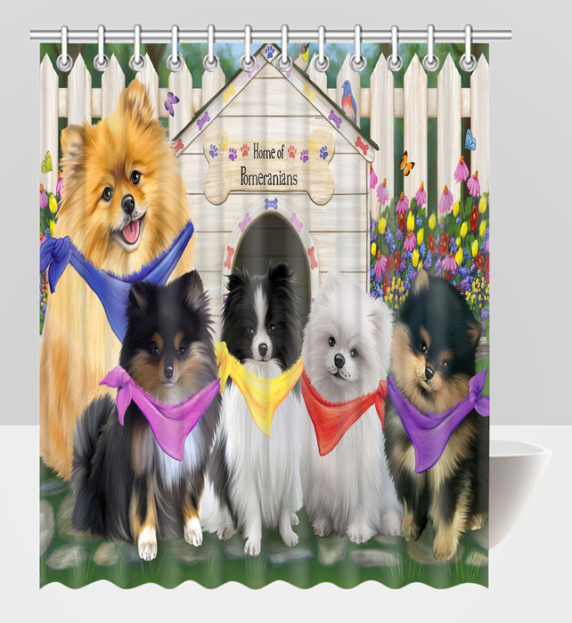 Spring Dog House Pomeranian Dogs Shower Curtain