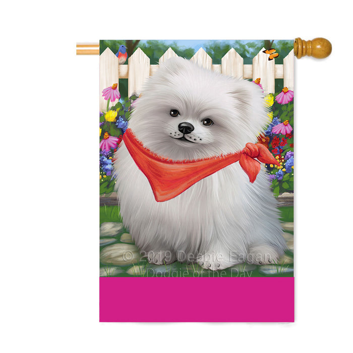 Personalized Spring Floral Pomeranian Dog Custom House Flag FLG-DOTD-A63001