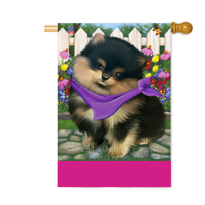 Personalized Spring Floral Pomeranian Dog Custom House Flag FLG-DOTD-A63002