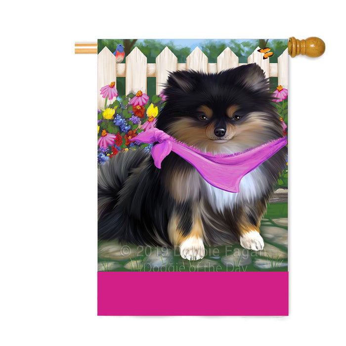Personalized Spring Floral Pomeranian Dog Custom House Flag FLG-DOTD-A63003