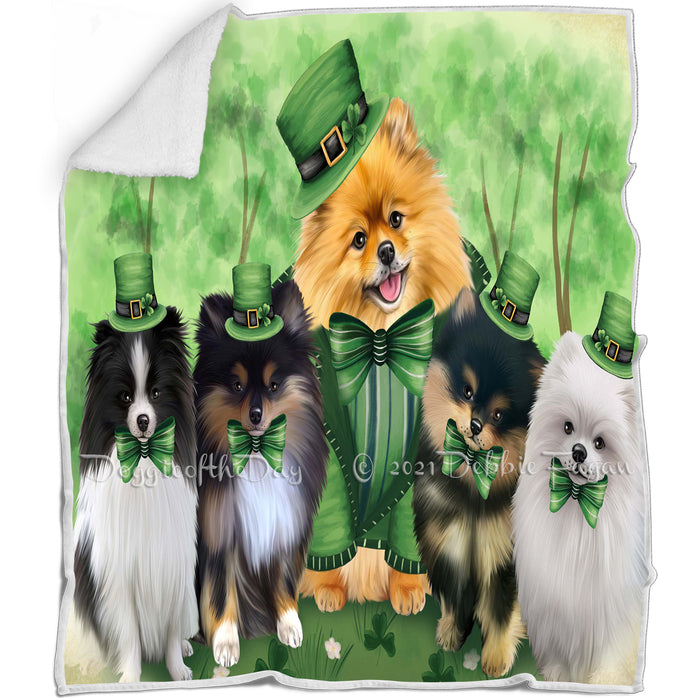 St. Patricks Day Irish Family Portrait Pomeranians Dog Blanket BLNKT58620
