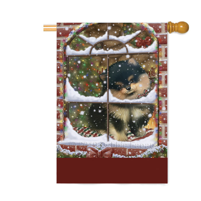 Personalized Please Come Home For Christmas Pomeranian Dog Sitting In Window Custom House Flag FLG-DOTD-A60245
