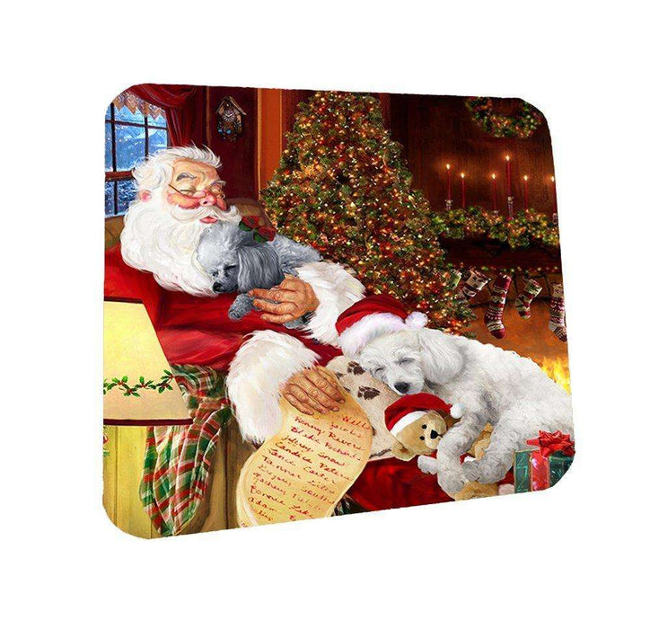 Poodle Dog and Puppies Sleeping with Santa Coasters Set of 4