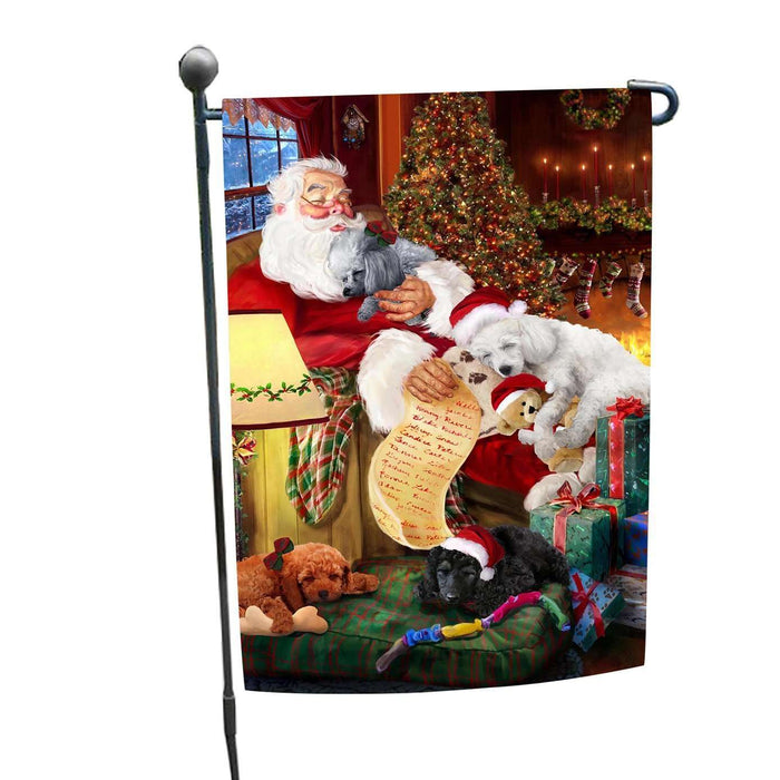 Poodle Dog and Puppies Sleeping with Santa Garden Flag