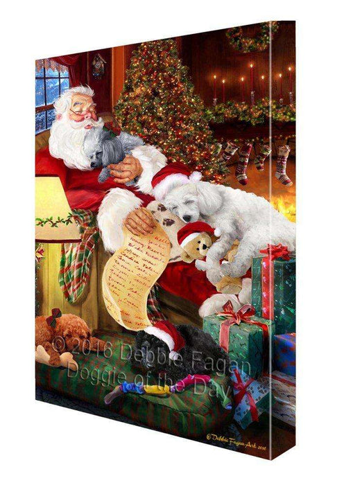 Poodle Dog and Puppies Sleeping with Santa Painting Printed on Canvas Wall Art