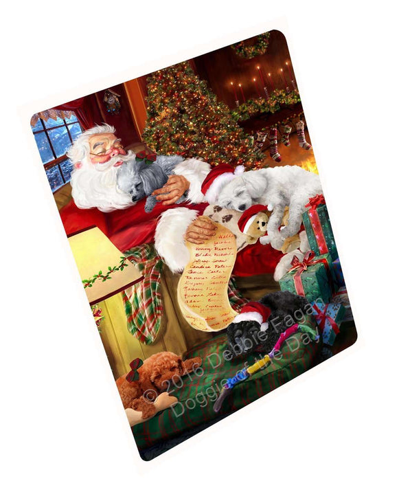 Poodle Dog and Puppies Sleeping with Santa Tempered Cutting Board