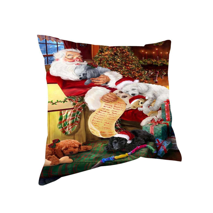 Poodle Dog and Puppies Sleeping with Santa Throw Pillow