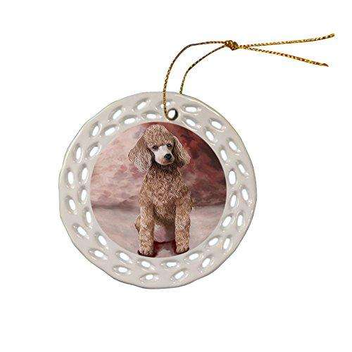 Poodle Dog Christmas Doily Ceramic Ornament