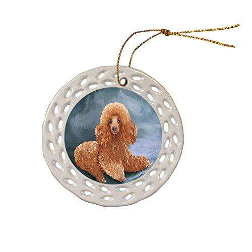 Poodle Dog Christmas Doily Ceramic Ornament