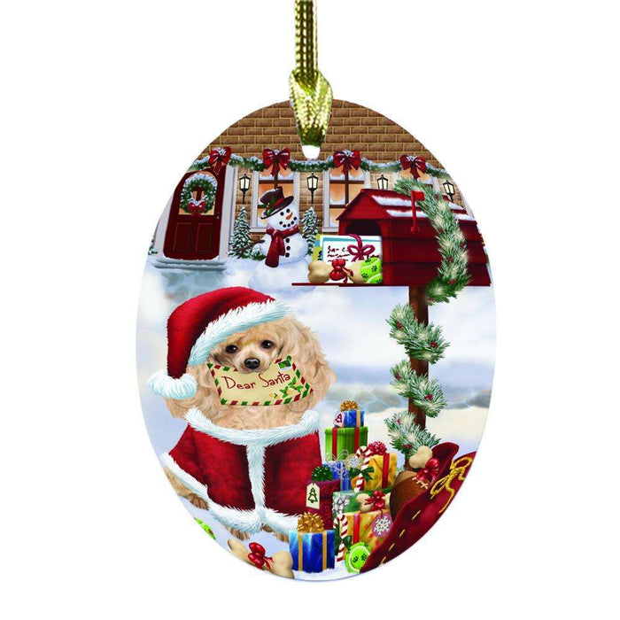 Poodle Dog Dear Santa Letter Christmas Holiday Mailbox Oval Glass Christmas Ornament OGOR49071