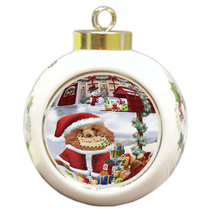 Poodle Dog Dear Santa Letter Christmas Holiday Mailbox Round Ball Christmas Ornament RBPOR53920