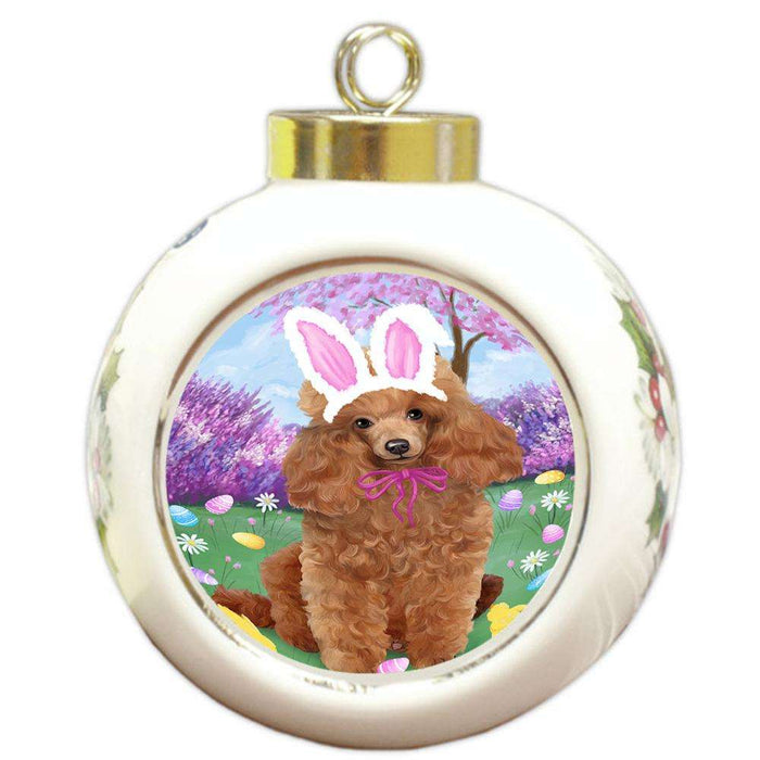 Poodle Dog Easter Holiday Round Ball Christmas Ornament RBPOR49219